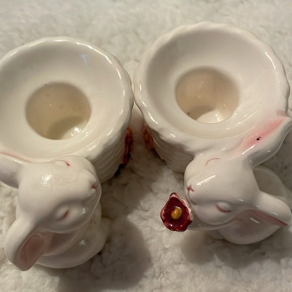 Vintage Avon White Bunny Rabbit Taper Candles Holders - Picture 2 of 6